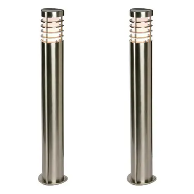 2 PACK Outdoor Garden Bollard Light Brushed Steel 9.2W Path LED Lamp Post IP44