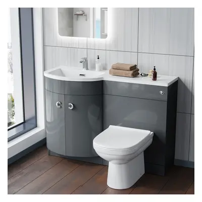 Nes Home Grey 1100mm Bathroom Basin LH Sink Vanity Unit Back To Wall WC Toilet