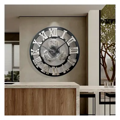 60CM EXTRA LARGE ROMAN NUMERALS SKELETON WALL CLOCK OPEN FACE ROUND