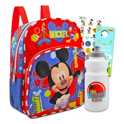 Mickey Mouse Mini Backpack Set - Bundle with 12"" Mickey Backpack Plus Water Bottle Stickers Mor