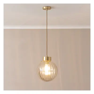 ValueLights Chessy Ribbed Glass Globe Brushed Gold Cap Ceiling Light