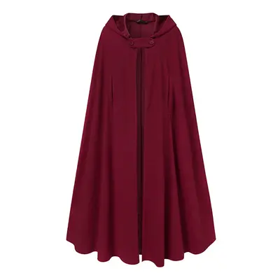 (RED, M) Women Stylish Long Cape Cloak Hooded Wool Blend Cloak Coat Autumn Hoodies Poncho Warm C