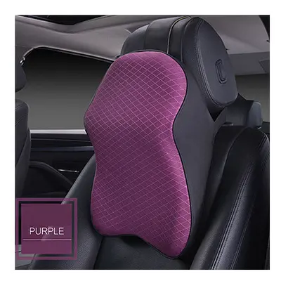 (black purple) 3D Spare Car Headrest Pillow Leather Ice Silk Automobile Neck Rest Waist