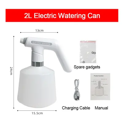 (Handle2L) Electric Plant Spray Bottle USB Rechargeable Sanitizing Sprayer Garden Watering Can H