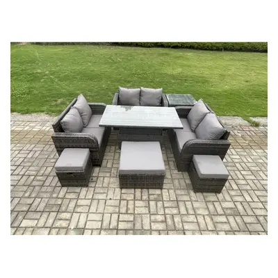 Fimous Rattan Garden Outdoor Furniture PC Love Sofa Set Adjustable Rising lifting Dining Table W