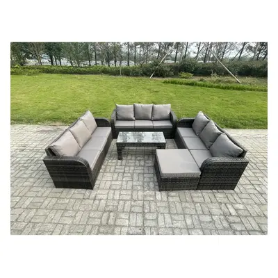 Fimous Outdoor Lounge Sofa Set Seater Rattan Garden Furniture Set with Rectangular Coffee Table 