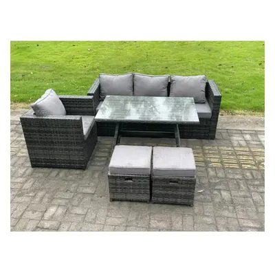 Fimous PE Rattan Outdoor Furniture Garden Dining Set with Oblong Dining Table Armchair Small Foo