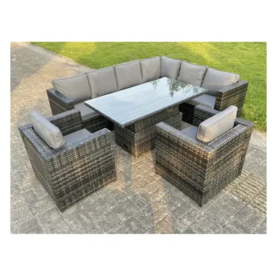 Fimous Outdoor Rattan Garden Furniture Sofa Set Rising Adjustable Dining Or Coffee Table Chairs 