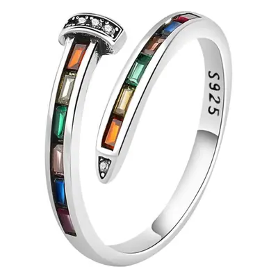 (Color 7) Verstellbarer weiblicher Silberring, offener Daumenring, Fingerring, Zirkonia-Ring, Ri