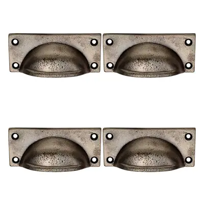 4x Square Plate Cabinet Cup Handle x 40.5mm x 28mm Fixings Pewter