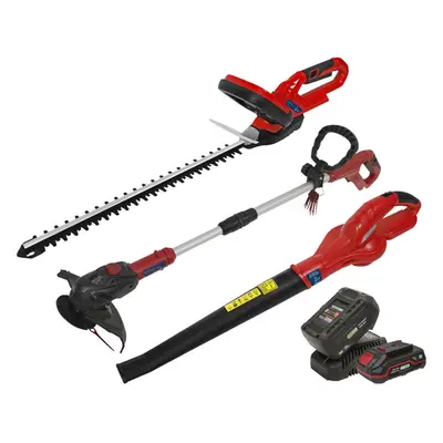 3x Cordless Garden Tools & Li-Ion Batteries Hedge Trimmer Leaf Blower Strimmer