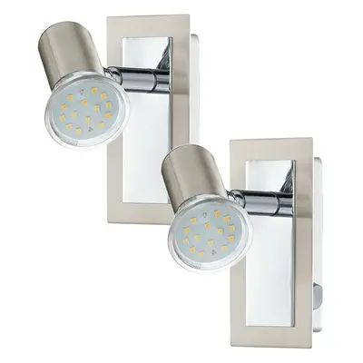 2 PACK Wall Light Colour Satin Nickel Chrome Plated Rocker Switch GU10 1x5W