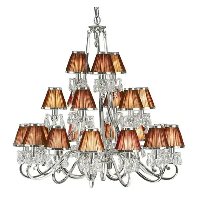 Esher Ceiling Pendant Chandelier Nickel Crystal & Brown Shades Lamp Light