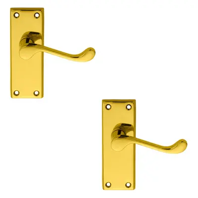 2x PAIR Victorian Scroll Lever on Short Latch Backplate x 43mm Brass