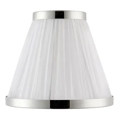 8" Luxury Round Tapered Lamp Shade White Pleated Organza Fabric & Bright Nickel