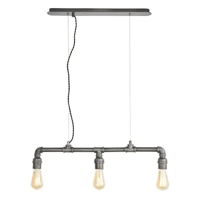 Multi Light Hanging Ceiling Pendant Aged Pewter Industrial Exposed Pipe Lamp