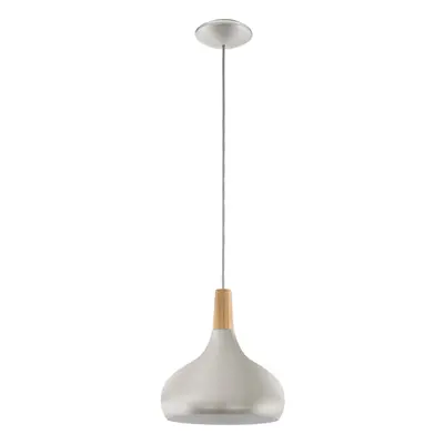 Pendant Ceiling Light Colour Brushed Silver Shade Brown Wood Bulb E27 1x60W