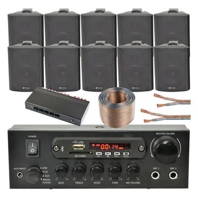 5 Zone Bluetooth Speaker Kit 10x 70W Black Wall Mount Home Bar Stereo Amplifier