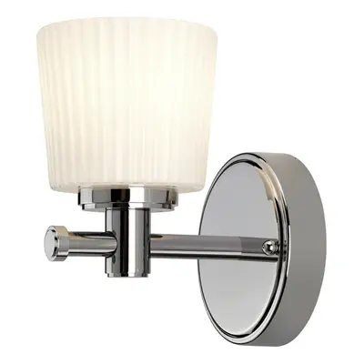 IP44 Wall Light Round Opaque Ridged Glass Polished Chrome LED G9 3.5W