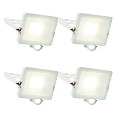 4 PACK Outdoor Waterproof LED Floodlight - 30W Cool White LED - Matt White