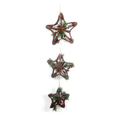 Battery Operated Flashing LED Light Up Triple Woven Wood Rattan Star Hanging Christmas Decoratio