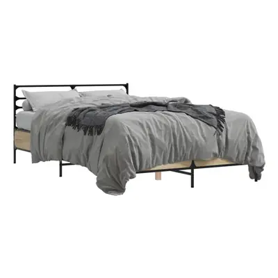 vidaXL Bed Frame Sonoma Oak 120x200 cm Engineered Wood and Metal