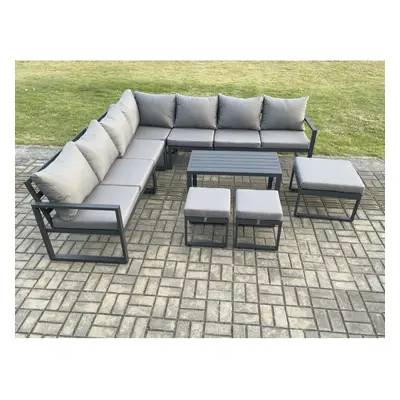 Fimous Aluminium Outdoor Garden Furniture Set Lounge Corner Sofa Oblong Coffee Table Sets with F