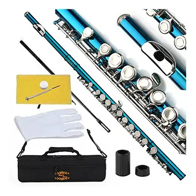 Glory Closed Hole C Flute With Case Tuning Rod and Cloth Joint Grease and Gloves Sea Blue