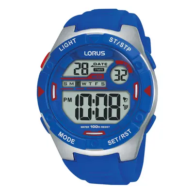 Mens Digital Watch with Electric Blue Soft Silicone Strap