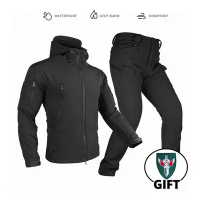 (LY BK Suit, M) Tactical Jacket Fleece Winter Men Hiking Jackets Windbreaker Waterproof Soft She