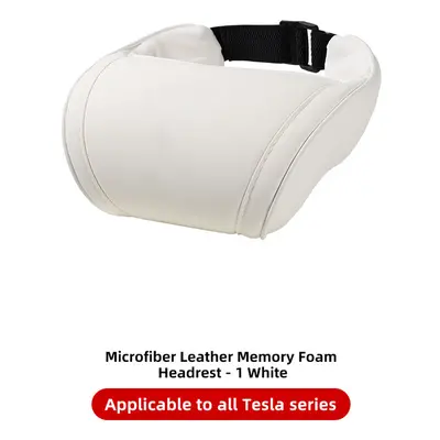 (1PCS White) Seat Headrest Travel Rest Neck Pillow PU Leather Neck Pillow Memory Foam