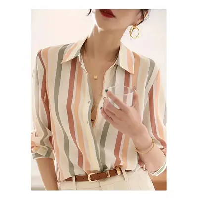 (B25SLTH24991302, XL) Fashion Luxury Women's Shirts French Texture Printing Women's Shirts Sprin