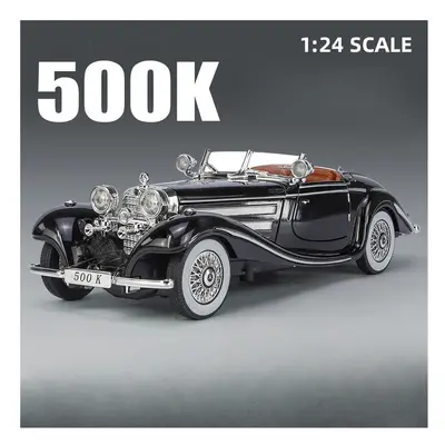 (Black) 1/24 Scale 500K Vintage Car Model Toy Diecasts Alloy Sport Car Toys with Sound and Light