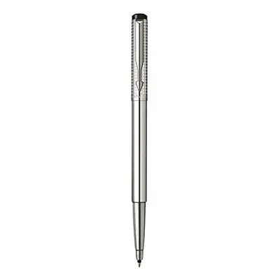 Parker Vector Premium Shiny Stainless Steel Chiselled Blue Rollerball Pen