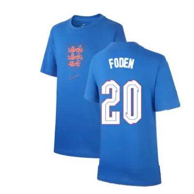 (MB) England Nike Evergreen Crest Tee (Blue) - Kids (Foden 20)