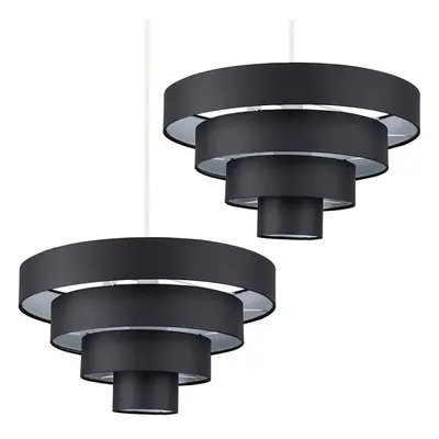 Pair of - Modern Tier Black Fabric Ceiling Pendant Light Shades