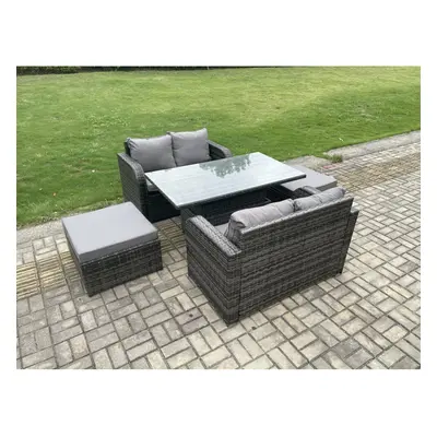 Fimous Outdoor Rattan Furniture Garden Dining Set Height Adjustable Rising lifting Table Love So