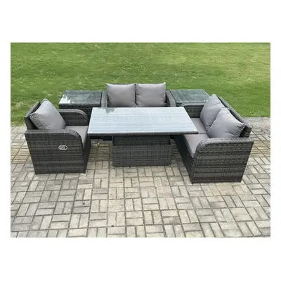 Fimous Seater Rattan Furniture Garden Dining Set Outdoor Height Adjustable Rising lifting Table 