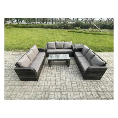 Fimous Outdoor Lounge Sofa Set Rattan Garden Furniture Set with Rectangular Coffee Table Side Ta