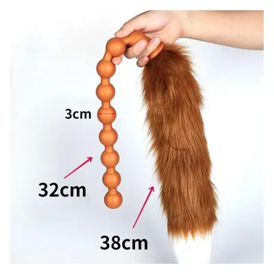 (orange, S) Soft Silicone Pull Beads Long Tail Adult Sex Toy Anal Plug Fisting Slave Bdsm Realis