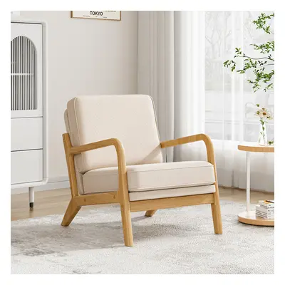 Velvet Wooden Armchair, Beige