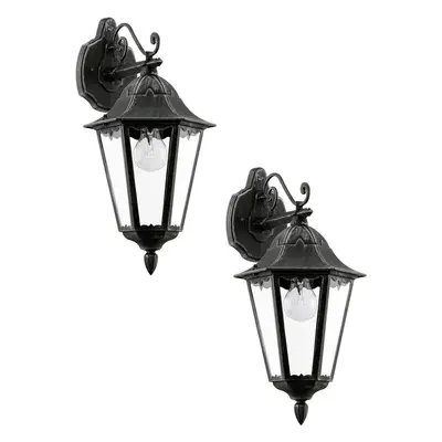 2 PACK IP44 Outdoor Wall Light Black & Silver Patina Lantern 1x 60W E27