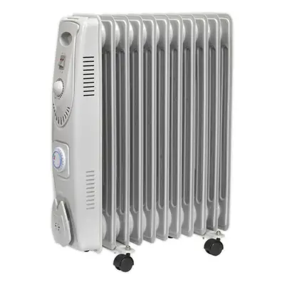 2500W Element Oil-Filled Radiator - Thermostat & Timer - Castor Wheels - 230V