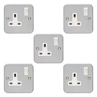 5 PACK Gang Single 13A Switched UK Plug Socket HEAVY DUTY METAL CLAD Power