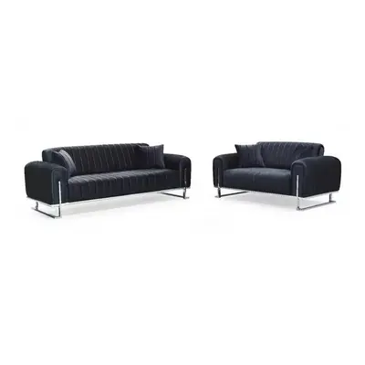 (Black) Edinburg Elegant Design Plush Velvet 3+2 Sofa Set