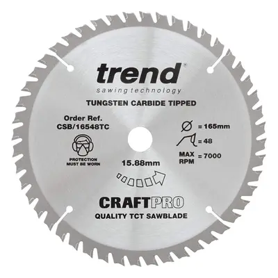 Trend CSB/16548TC Craft Pro Thin Kerf TCT Circular Saw Blade, Tungsten Carbide Tipped, 165mm x T