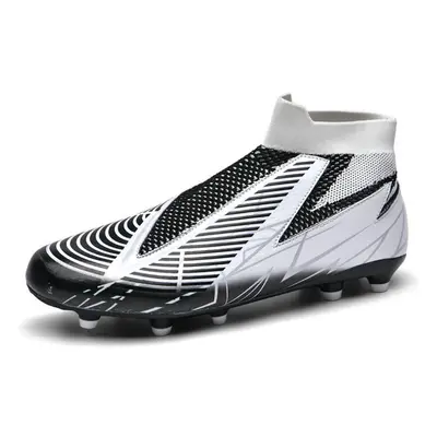 (black, 40) Men Football Boots Long Spikes High Ankle Soccer Shoes Ag/tf Kids Outdoor Grass Clea