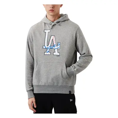 (S, Grey) New Era Mens Los Angeles Dodgers Doube Logo Pullover Hoody Hoodie - Grey