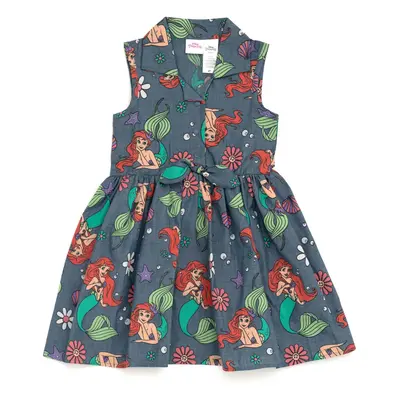 Disney Princess Ariel Floral Toddler Girls Chambray Skater Dress Blue