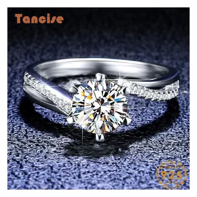 (silver, 10) Tancise Classic Sterling Silver Moissanite Ring Ladies Jewelry Wedding Promise Part